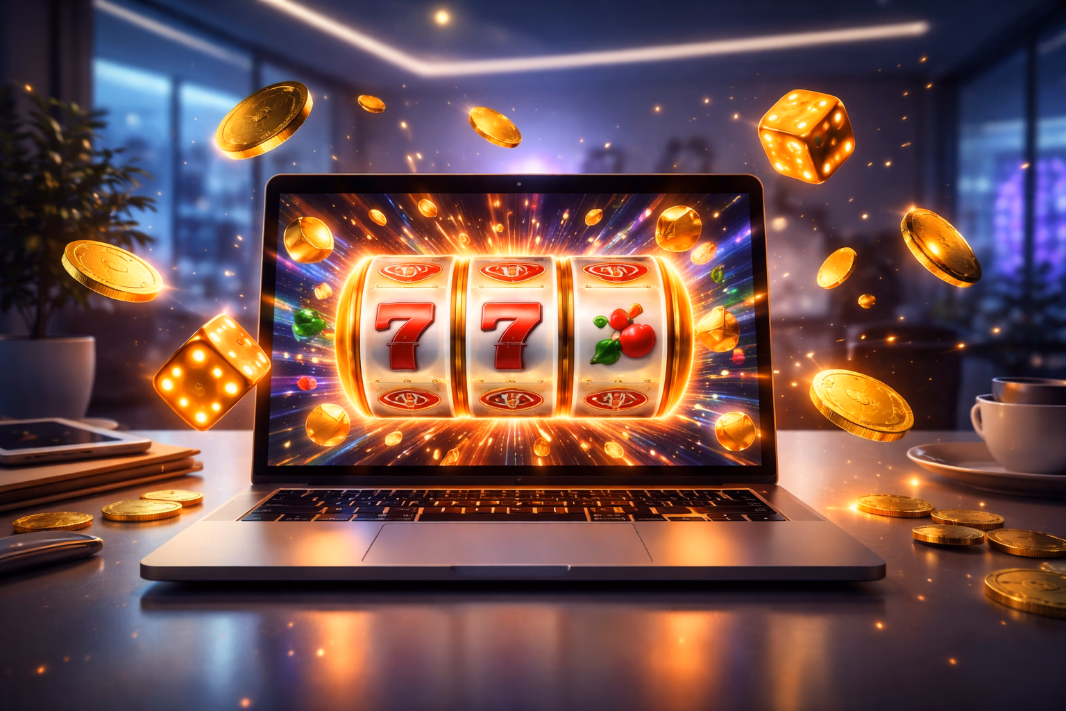 Sleek desktop monitor showcasing the TK688 crash-style game with colourful betting chips and a glowing multiplier dial